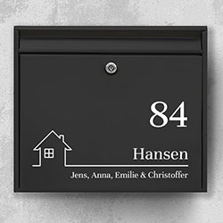 Navneskilt postkasse - Postkasse sticker J: Design med hus